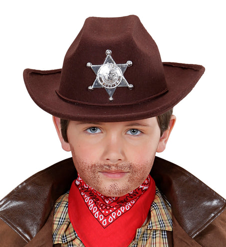e-carnavalskleding-SYK cowboyhoed bruin met sheriff ster kind