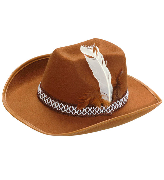 e-carnavalskleding-SYK Cowboyhoed Bruin Met Veren Kind