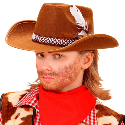 e-carnavalskleding-SYK Cowboyhoed Bruin Met Veren Kind