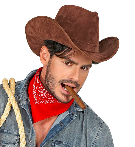 e-carnavalskleding-SYK Cowboyhoed bruin suede