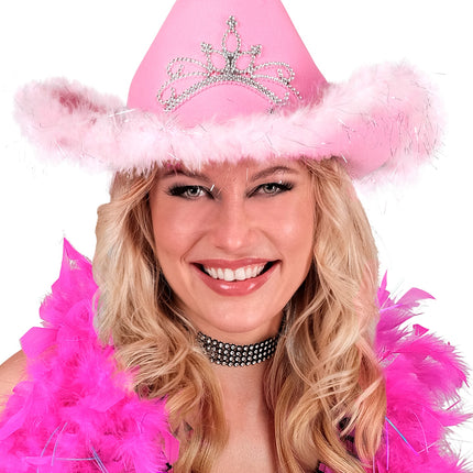 e-carnavalskleding-SYK Cowboyhoed Daisy met tiara roze