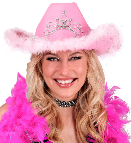 e-carnavalskleding-SYK Cowboyhoed Daisy met tiara roze