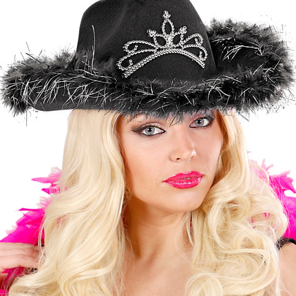 e-carnavalskleding-SYK Cowboyhoed Daisy met tiara zwart