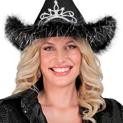 e-carnavalskleding-SYK Cowboyhoed Daisy met tiara zwart