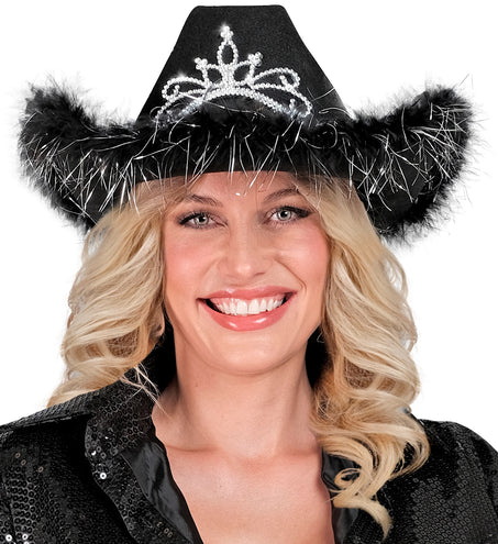 e-carnavalskleding-SYK Cowboyhoed Daisy met tiara zwart
