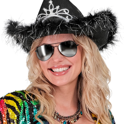e-carnavalskleding-SYK Cowboyhoed Daisy met tiara zwart