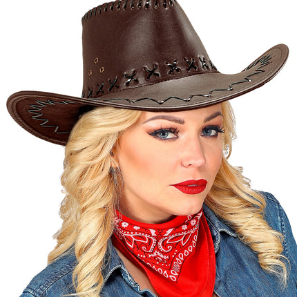 e-carnavalskleding-SYK cowboyhoed lederlook met decoratie bruin