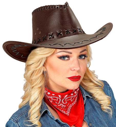 e-carnavalskleding-SYK cowboyhoed lederlook met decoratie bruin