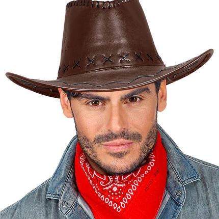 e-carnavalskleding-SYK cowboyhoed lederlook met decoratie bruin