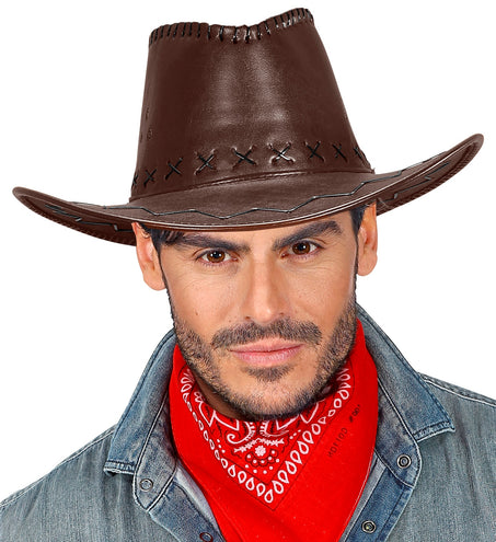 e-carnavalskleding-SYK cowboyhoed lederlook met decoratie bruin