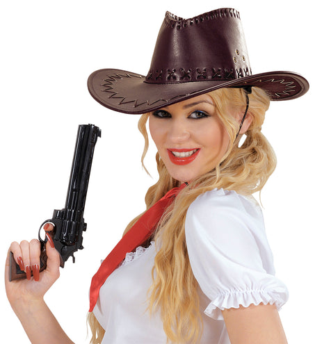 e-carnavalskleding-SYK cowboyhoed lederlook met decoratie bruin