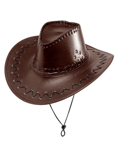 e-carnavalskleding-SYK cowboyhoed lederlook met decoratie bruin