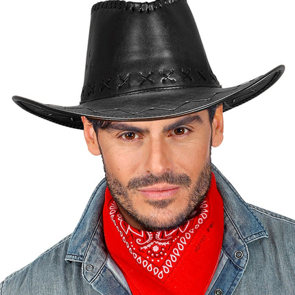 e-carnavalskleding-SYK cowboyhoed lederlook met decoratie zwart