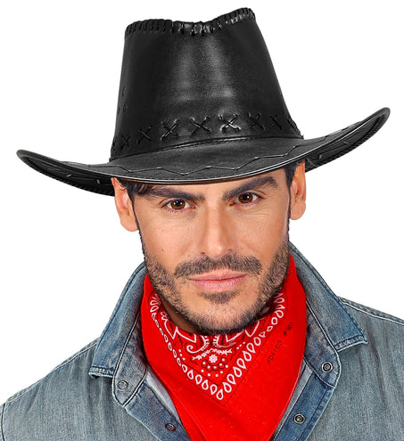 e-carnavalskleding-SYK cowboyhoed lederlook met decoratie zwart