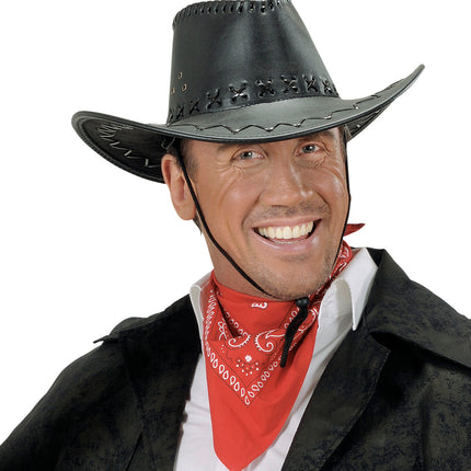e-carnavalskleding-SYK cowboyhoed lederlook met decoratie zwart