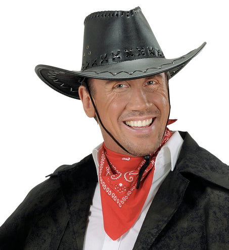 e-carnavalskleding-SYK cowboyhoed lederlook met decoratie zwart