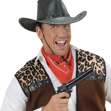 e-carnavalskleding-SYK cowboyhoed lederlook met decoratie zwart