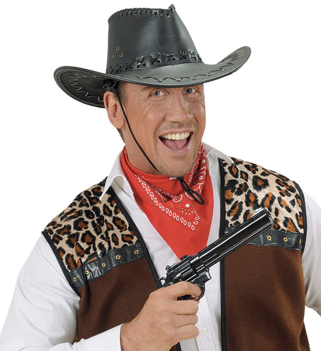 e-carnavalskleding-SYK cowboyhoed lederlook met decoratie zwart