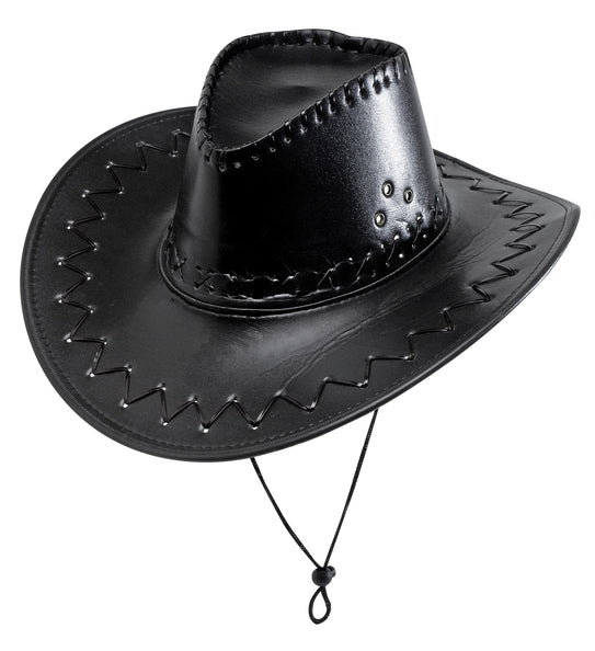e-carnavalskleding-SYK cowboyhoed lederlook met decoratie zwart