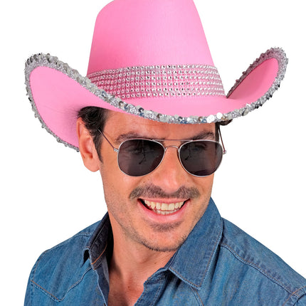 e-carnavalskleding-SYK Cowboyhoed roze bling