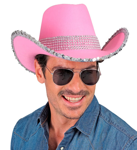 e-carnavalskleding-SYK Cowboyhoed roze bling