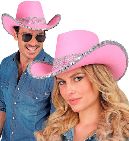 e-carnavalskleding-SYK Cowboyhoed roze bling