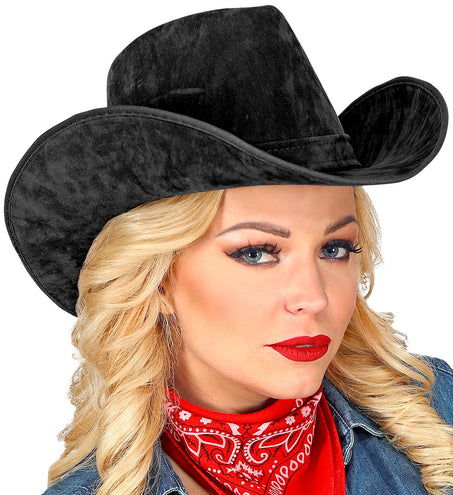 e-carnavalskleding-SYK Cowboyhoed suede look in de kleur zwart