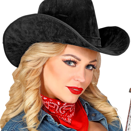 e-carnavalskleding-SYK Cowboyhoed suede look in de kleur zwart
