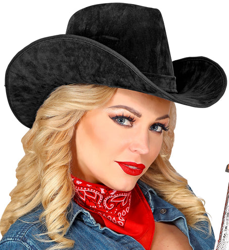 e-carnavalskleding-SYK Cowboyhoed suede look in de kleur zwart