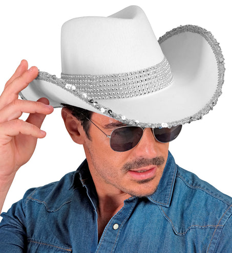 e-carnavalskleding-SYK Cowboyhoed wit bling met steentjes