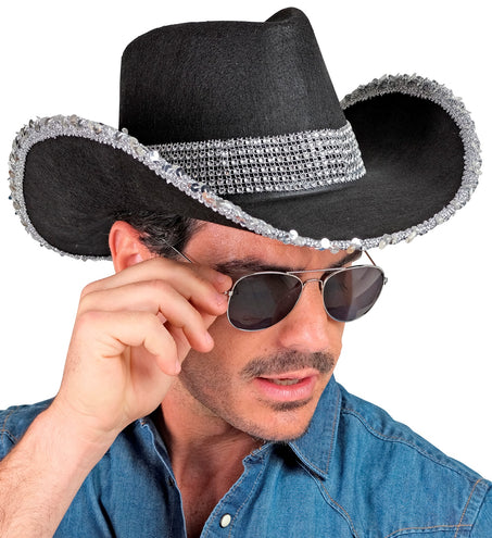 e-carnavalskleding-SYK Cowboyhoed zwart bling met steentjes