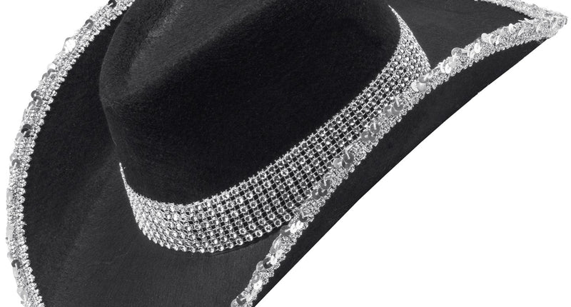 e-carnavalskleding-SYK Cowboyhoed zwart bling met steentjes