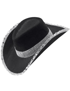 e-carnavalskleding-SYK Cowboyhoed zwart bling met steentjes
