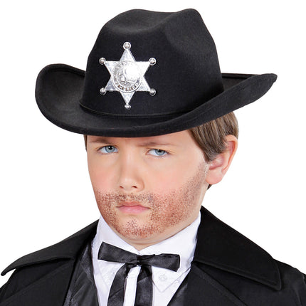 e-carnavalskleding-SYK cowboyhoed zwart met sheriff ster kind