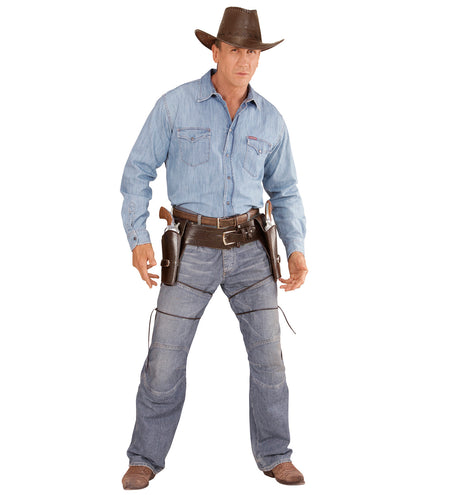 e-carnavalskleding-SYK Cowboyholster dubbel met riem bruin