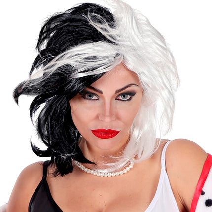e-carnavalskleding-SYK Cruella pruik zwart wit