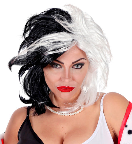 e-carnavalskleding-SYK Cruella pruik zwart wit