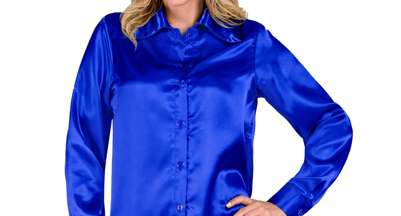 e-carnavalskleding-SYK Dames jaren 70 disco blouse blauw