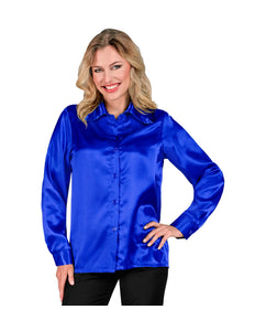 e-carnavalskleding-SYK Dames jaren 70 disco blouse blauw