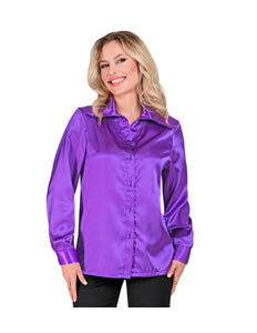 e-carnavalskleding-SYK Dames jaren 70 disco blouse paars