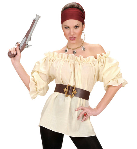 e-carnavalskleding-SYK Dames piraten blouse beige