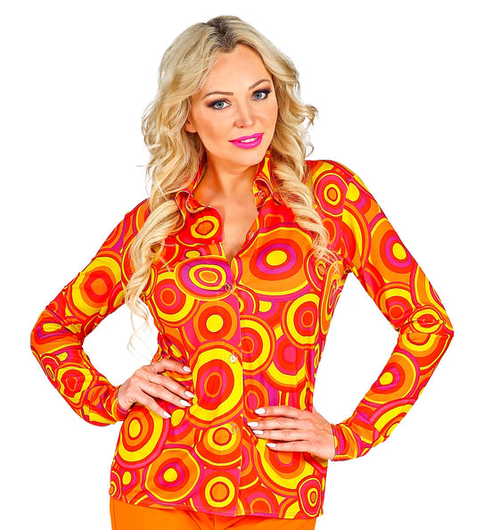 e-carnavalskleding-SYK Damesshirt jaren 70 oranje/geel