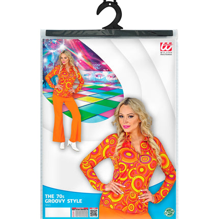 e-carnavalskleding-SYK Damesshirt jaren 70 oranje/geel