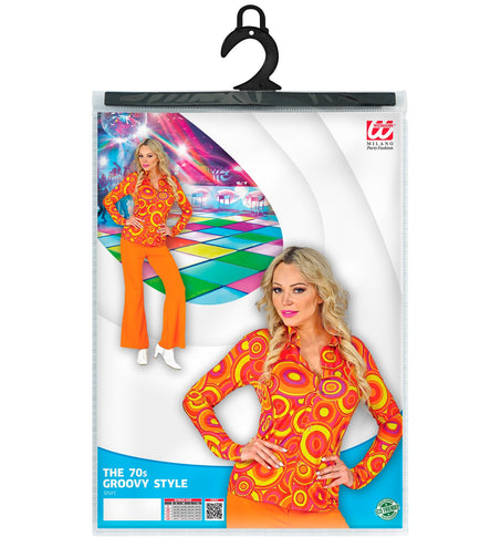 e-carnavalskleding-SYK Damesshirt jaren 70 oranje/geel