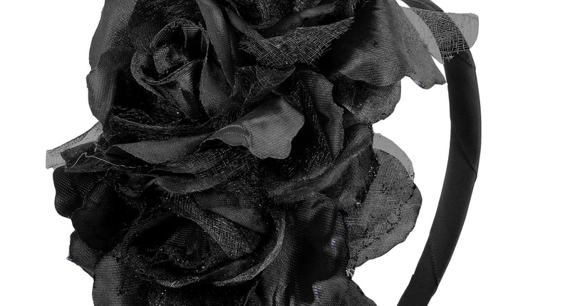 e-carnavalskleding-SYK Diadeem  day of death met 3 rozen zwart glitter