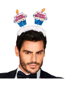 e-carnavalskleding-SYK Diadeem happy birthday cake blauw