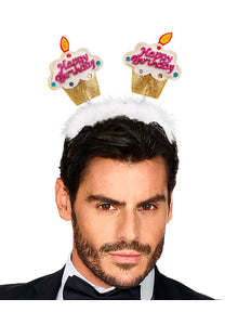 e-carnavalskleding-SYK Diadeem happy birthday cake goud/ wit