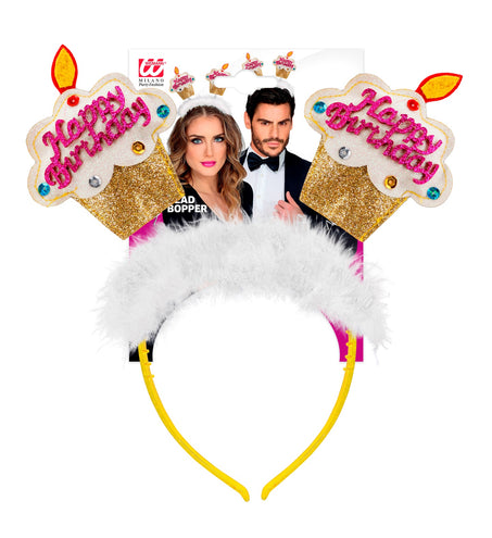 e-carnavalskleding-SYK Diadeem happy birthday cake goud/ wit