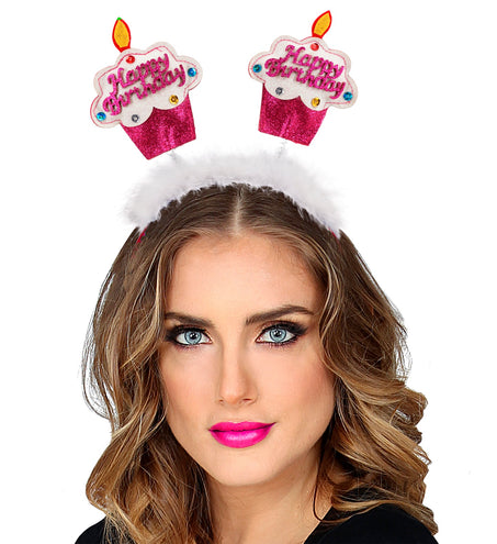 e-carnavalskleding-SYK Diadeem happy cake roze/ wit