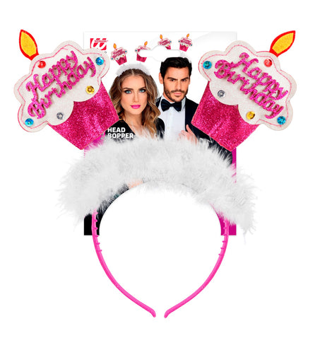 e-carnavalskleding-SYK Diadeem happy cake roze/ wit
